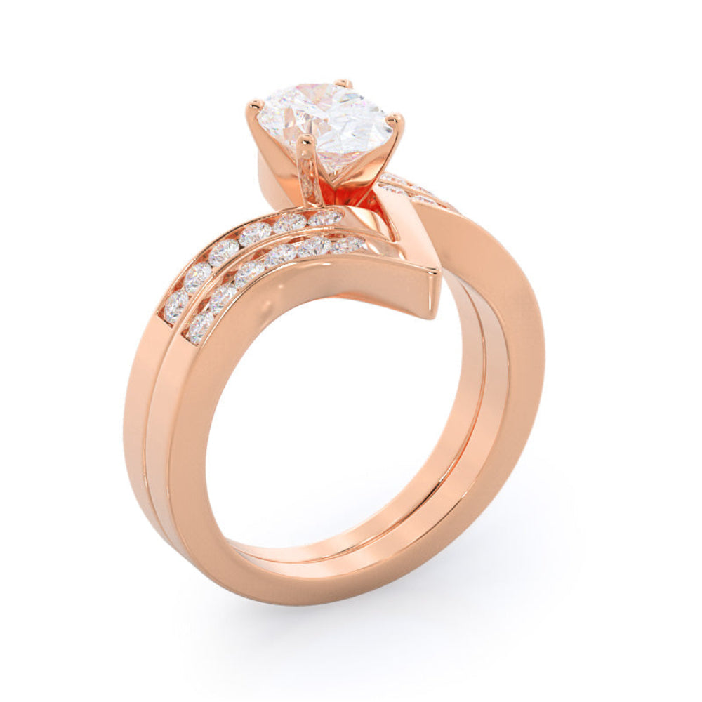 Oval Cut Tapered Diamond Engagement Ring with Lab Grown Diamond in 14KT Rose Gold view 6
