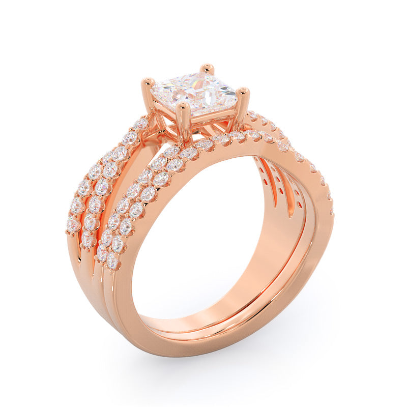 Braided Twist Diamond Wedding Band with 18KT Rose Gold Cut Diamond in 14KT Rose Gold view 3
