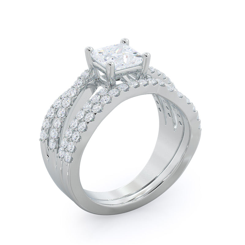 Braided Twist Diamond Wedding Band with Platinum Cut Diamond in 14KT Platinum view 3
