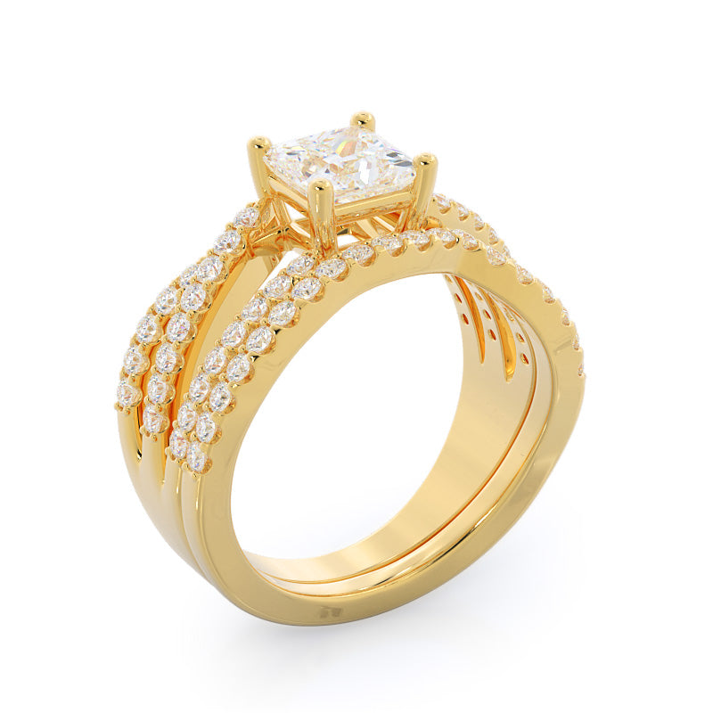 Braided Twist Diamond Wedding Band with 18KT Yellow Gold Cut Diamond in 14KT Yellow Gold view 3
