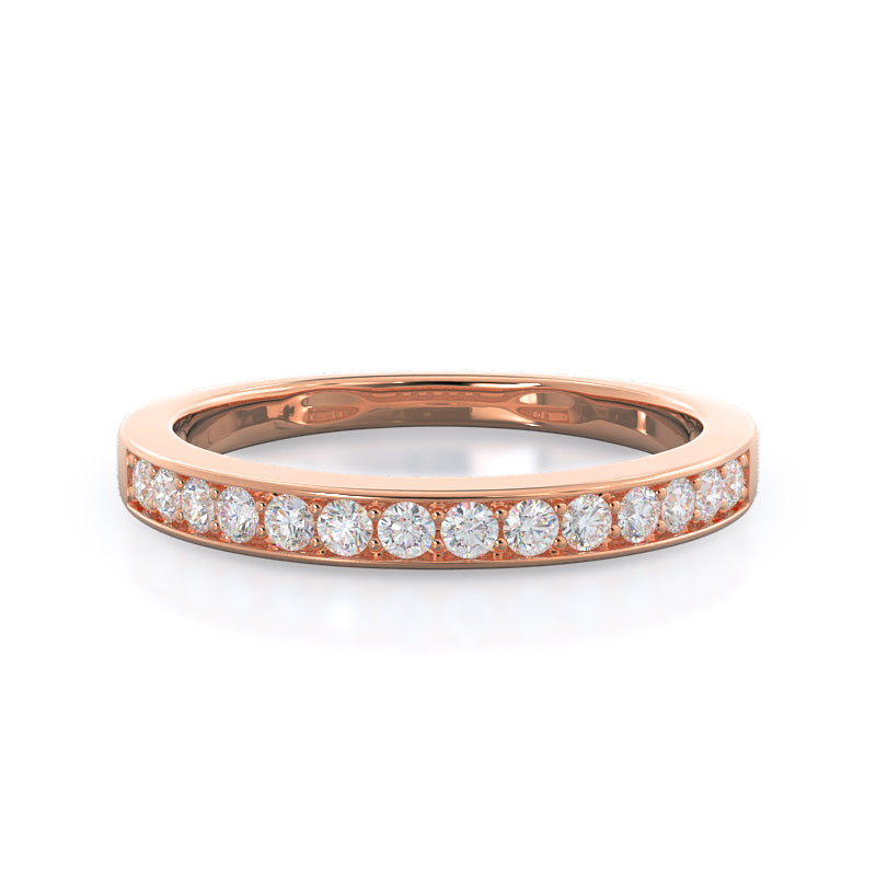 Graduated Pave Wedding Band with 18KT Rose Gold Cut Diamond in 14KT Rose Gold view 1
