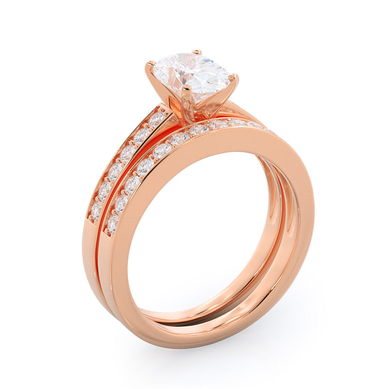 Graduated Pave Wedding Band with 18KT Rose Gold Cut Diamond in 14KT Rose Gold view 3
