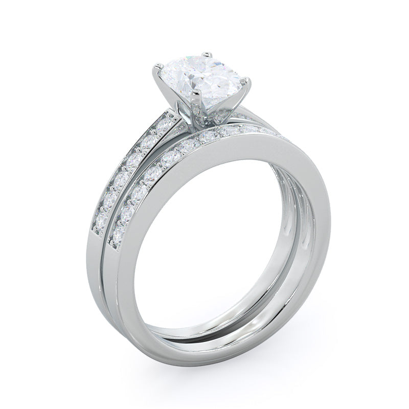 Graduated Pave Wedding Band with Platinum Cut Diamond in 14KT Platinum view 3
