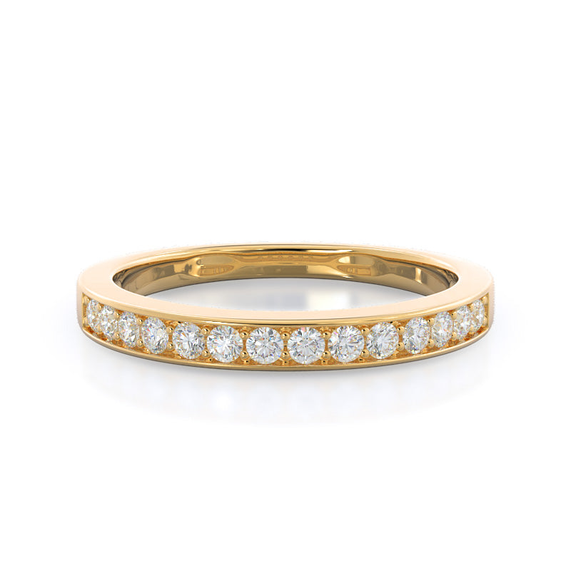 Graduated Pave Wedding Band with 18KT Yellow Gold Cut Diamond in 14KT Yellow Gold view 1
