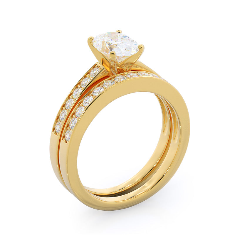 Graduated Pave Engagement Ring with Oval Cut Diamond in 14KT Yellow Gold view 4

