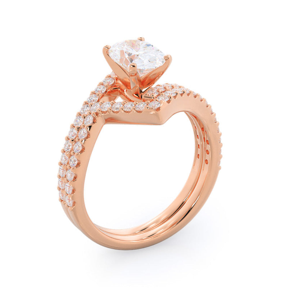Oval Cut Twist Diamond Engagement Ring with Lab Grown Diamond in 14KT Rose Gold view 7
