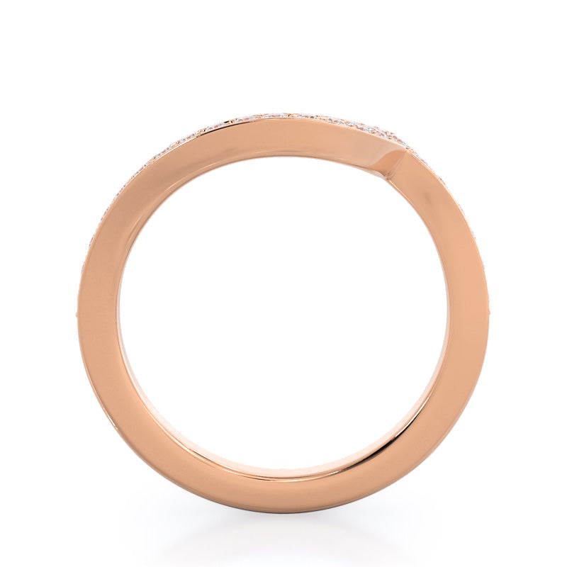 Twisting Underhalo Diamond Wedding Band with 18KT Rose Gold Cut Diamond in 14KT Rose Gold view 2
