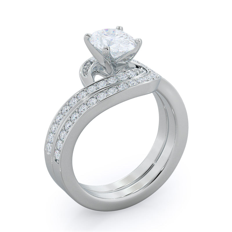Twisting Underhalo Diamond Wedding Band with Platinum Cut Diamond in 14KT Platinum view 3
