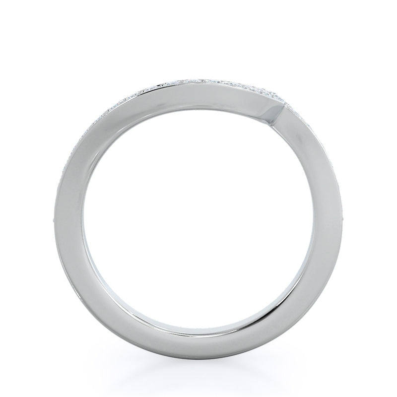 Twisting Underhalo Diamond Wedding Band with Platinum Cut Diamond in 14KT Platinum view 2
