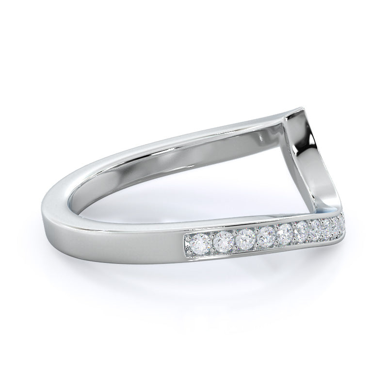 Twisting Underhalo Diamond Wedding Band with Platinum Cut Diamond in 14KT Platinum view 4
