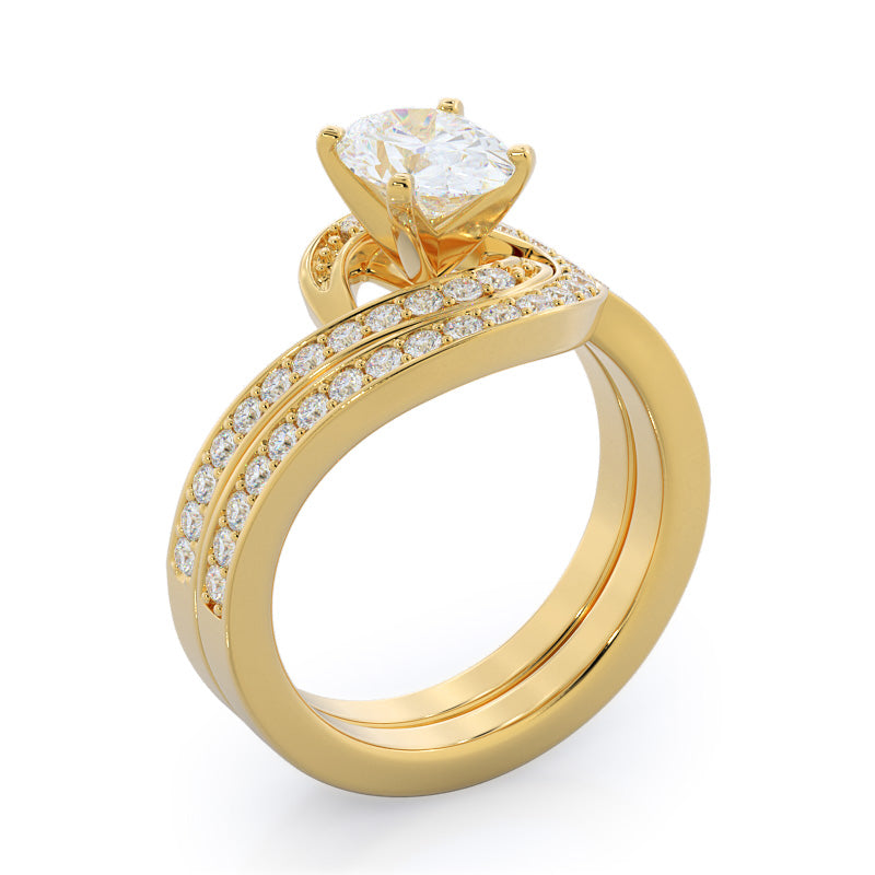 Twisting Underhalo Diamond Wedding Band with 18KT Yellow Gold Cut Diamond in 14KT Yellow Gold view 3
