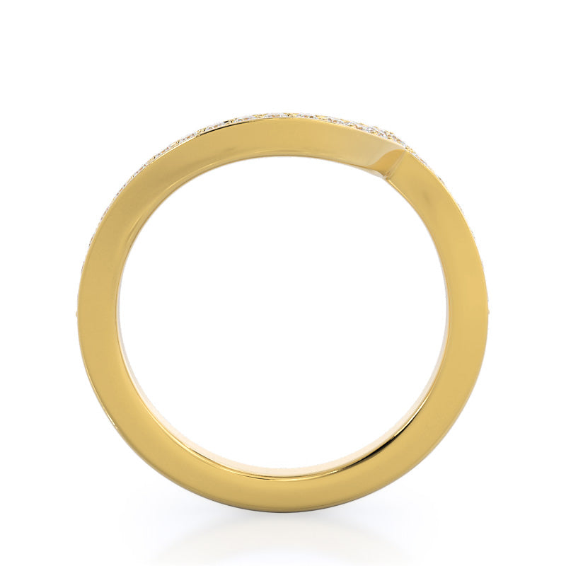 Twisting Underhalo Diamond Wedding Band with 18KT Yellow Gold Cut Diamond in 14KT Yellow Gold view 2
