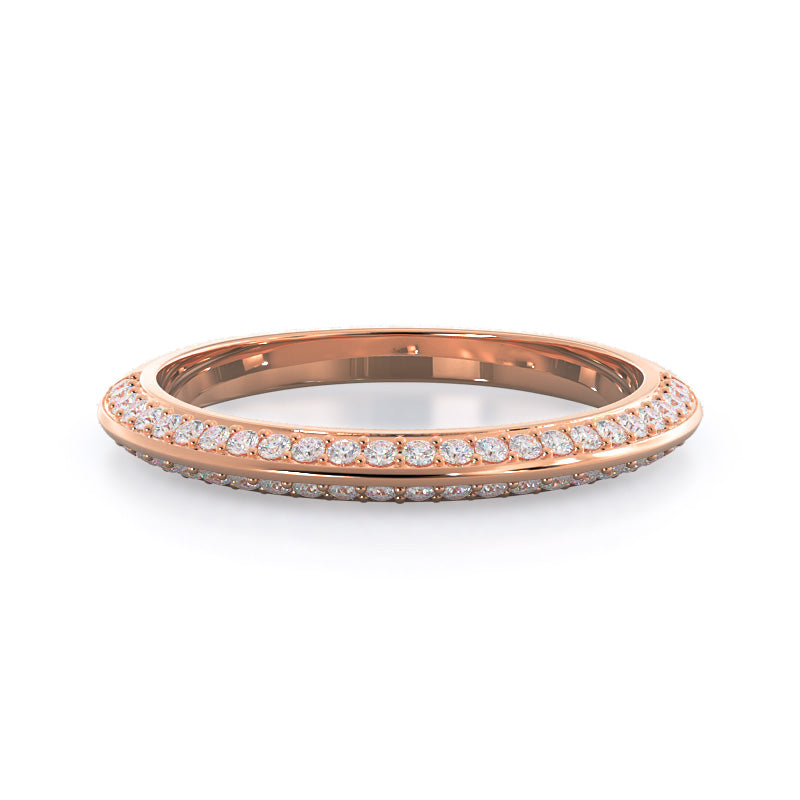Duet Pave Diamond Wedding Band with 18KT Rose Gold Cut Diamond in 14KT Rose Gold view 1
