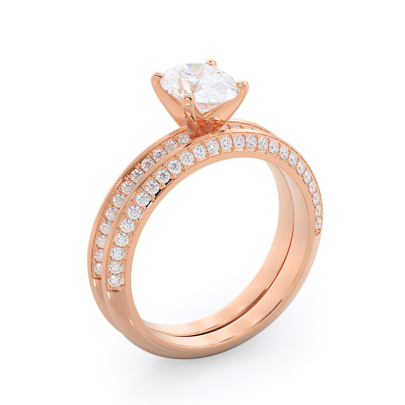 Duet Pave Diamond Wedding Band with 18KT Rose Gold Cut Diamond in 14KT Rose Gold view 3
