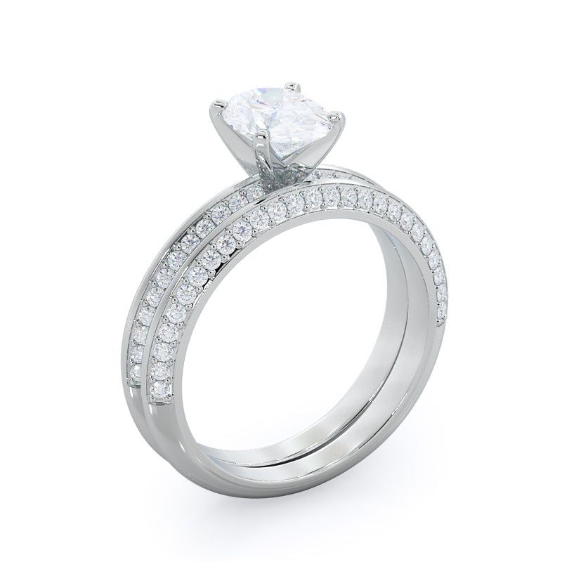 Duet Pave Diamond Wedding Band with Platinum Cut Diamond in 14KT Platinum view 3
