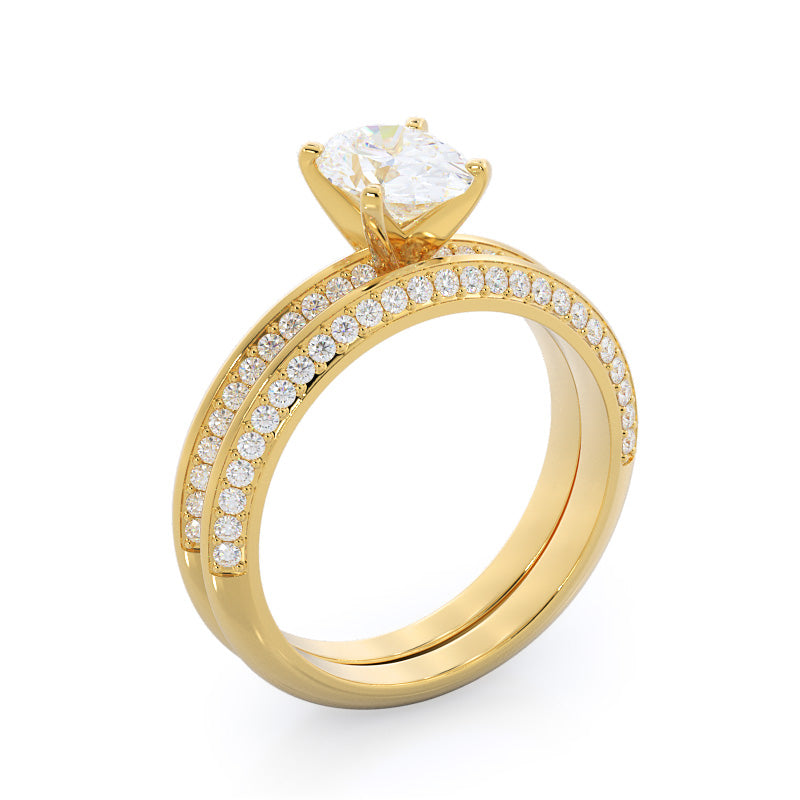 Duet Pave Diamond Wedding Band with 18KT Yellow Gold Cut Diamond in 14KT Yellow Gold view 3
