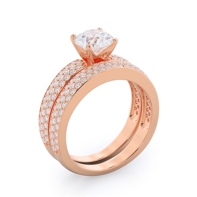 Three Row Micro Pave Diamond Engagement Ring with Oval Cut Diamond in 14KT Rose Gold view 4
