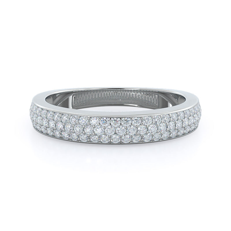 Three Row Micropave Diamond Wedding Band with Platinum Cut Diamond in 14KT Platinum view 1
