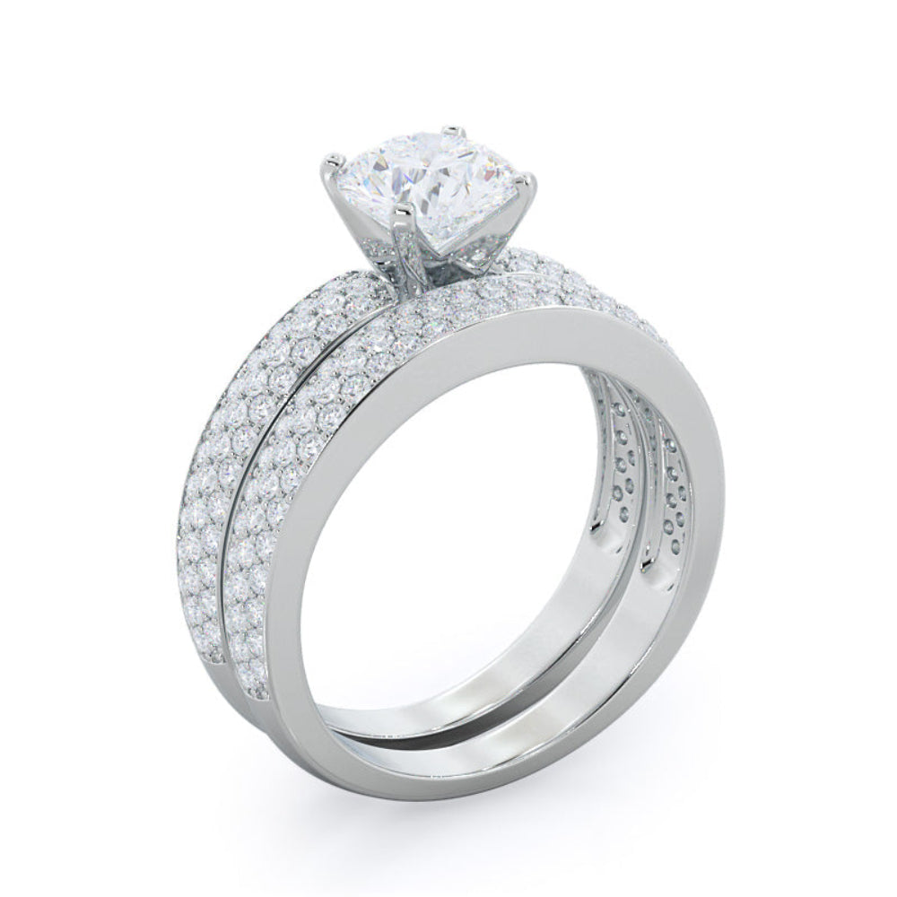 Oval Cut Three Row Micro Pave Diamond Engagement Ring with Lab Grown Diamond in 14KT Rose Gold view 5
