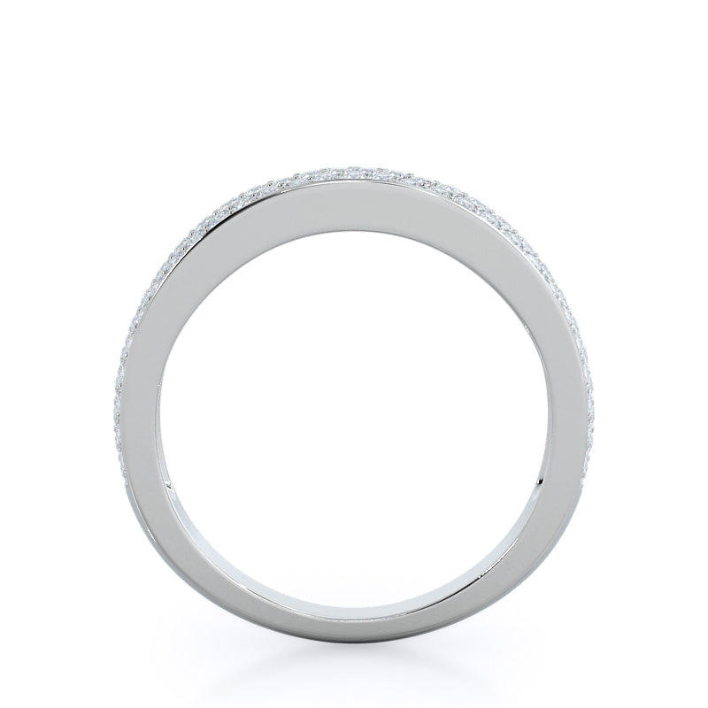 Three Row Micropave Diamond Wedding Band with Platinum Cut Diamond in 14KT Platinum view 2
