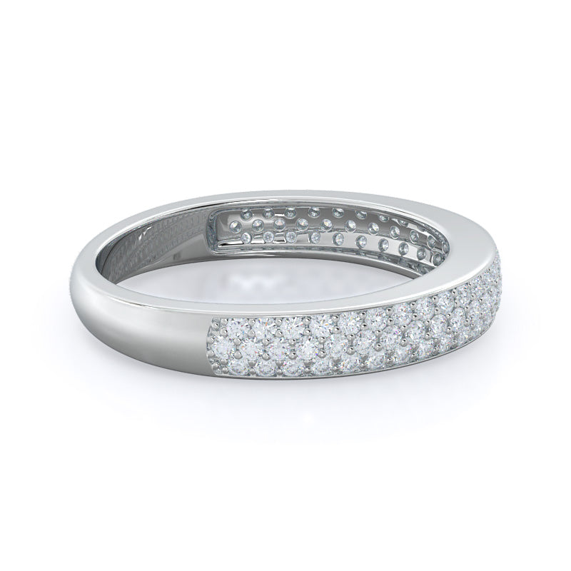 Three Row Micropave Diamond Wedding Band with Platinum Cut Diamond in 14KT Platinum view 4
