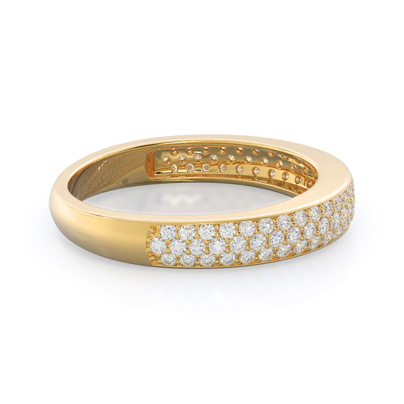 Three Row Micropave Diamond Wedding Band with 18KT Yellow Gold Cut Diamond in 14KT Yellow Gold view 4
