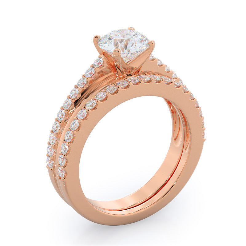 Rising Accents Diamond Wedding Band with 18KT Rose Gold Cut Diamond in 14KT Rose Gold view 3
