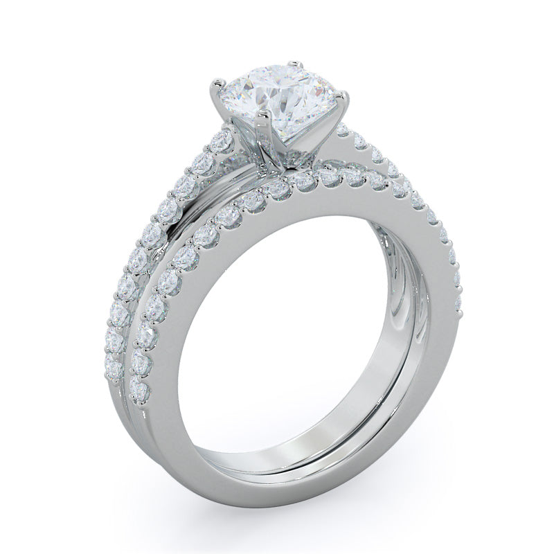 Rising Accents Diamond Wedding Band with Platinum Cut Diamond in 14KT Platinum view 3
