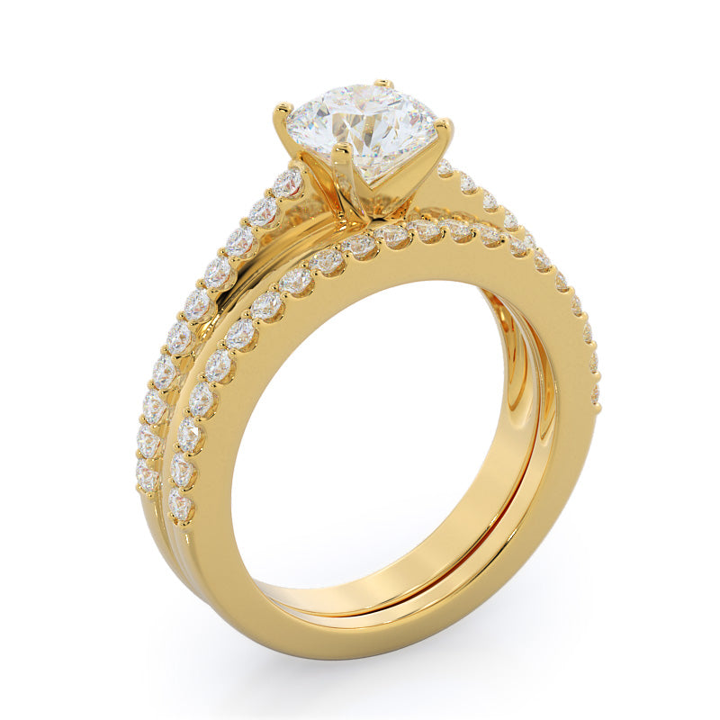Rising Accents Diamond Wedding Band with 18KT Yellow Gold Cut Diamond in 14KT Yellow Gold view 3
