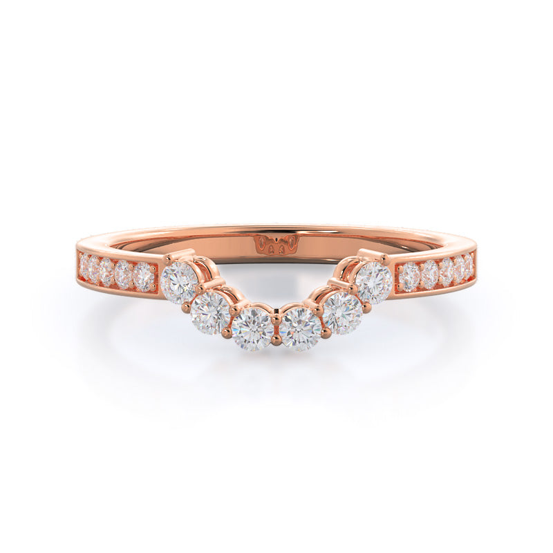 Trio Round Cluster Diamond Wedding Band with 18KT Rose Gold Cut Diamond in 14KT Rose Gold view 1

