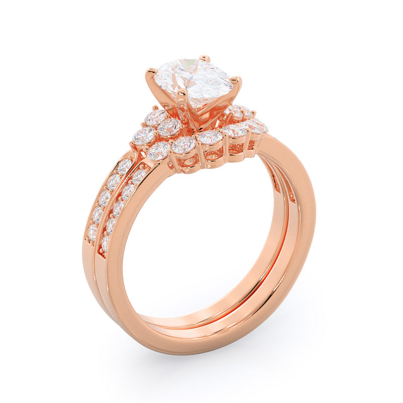 Trio Round Cluster Diamond Wedding Band with 18KT Rose Gold Cut Diamond in 14KT Rose Gold view 3
