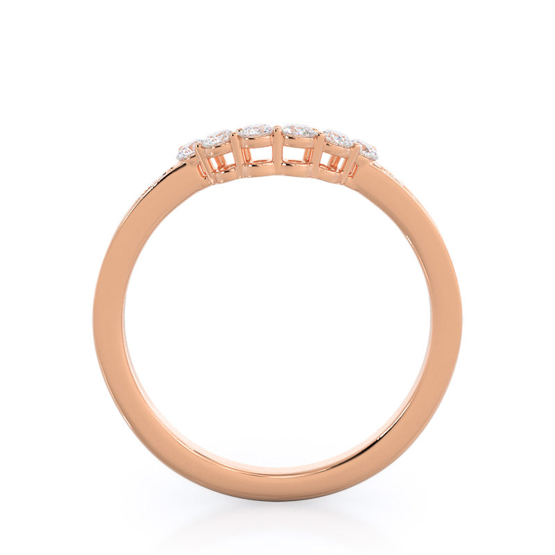 Trio Round Cluster Diamond Wedding Band with 18KT Rose Gold Cut Diamond in 14KT Rose Gold view 2
