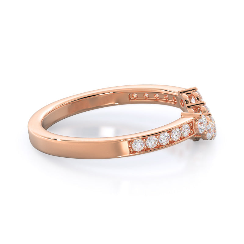 Trio Round Cluster Diamond Wedding Band with 18KT Rose Gold Cut Diamond in 14KT Rose Gold view 4
