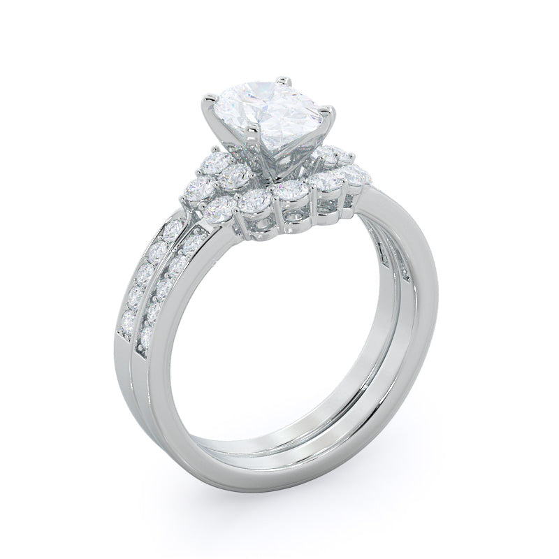 Trio Round Cluster Diamond Wedding Band with Platinum Cut Diamond in 14KT Platinum view 3
