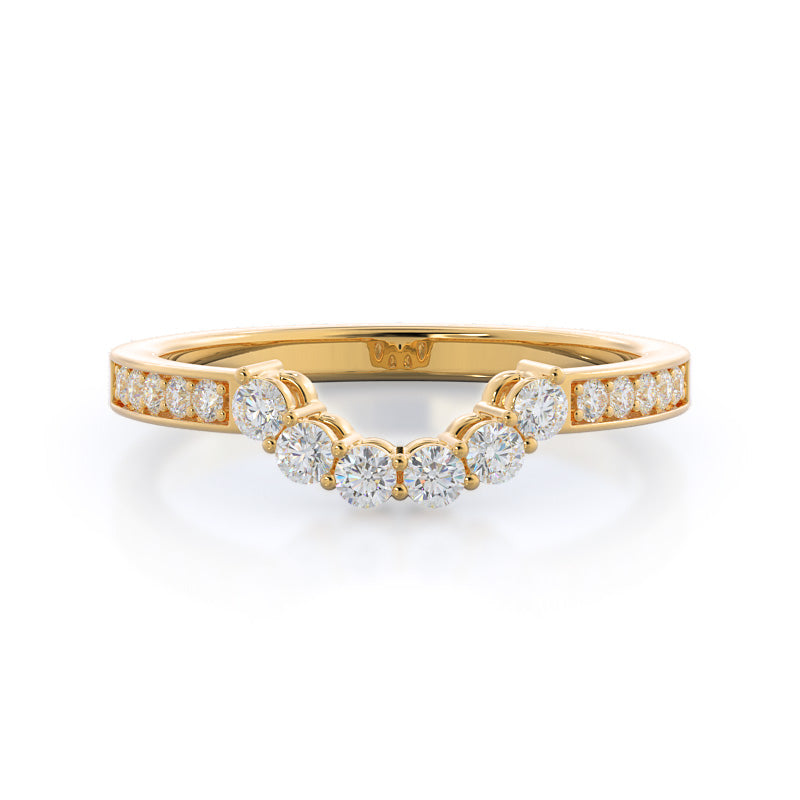 Trio Round Cluster Diamond Wedding Band with 18KT Yellow Gold Cut Diamond in 14KT Yellow Gold view 1
