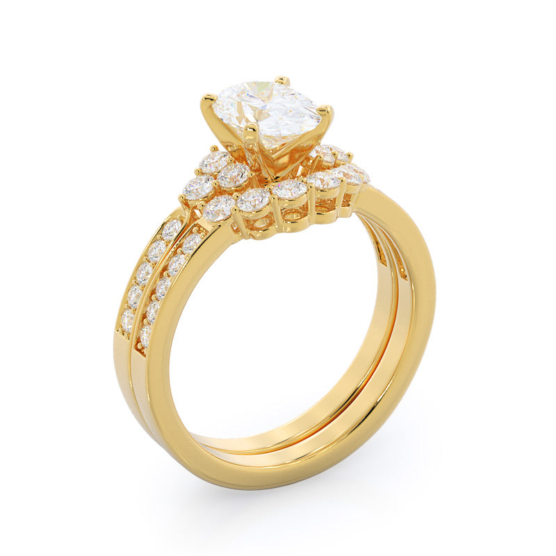 Trio Round Cluster Diamond Wedding Band with 18KT Yellow Gold Cut Diamond in 14KT Yellow Gold view 3
