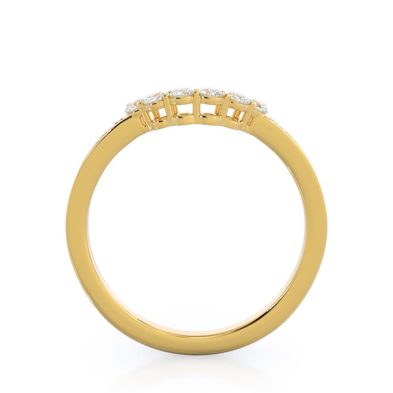 Trio Round Cluster Diamond Wedding Band with 18KT Yellow Gold Cut Diamond in 14KT Yellow Gold view 2
