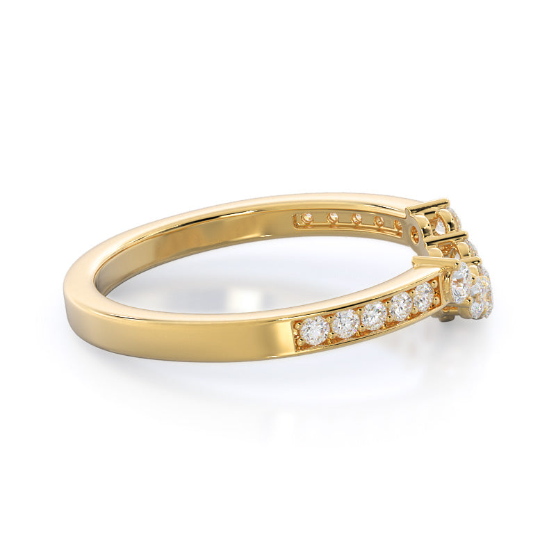 Trio Round Cluster Diamond Wedding Band with 18KT Yellow Gold Cut Diamond in 14KT Yellow Gold view 4
