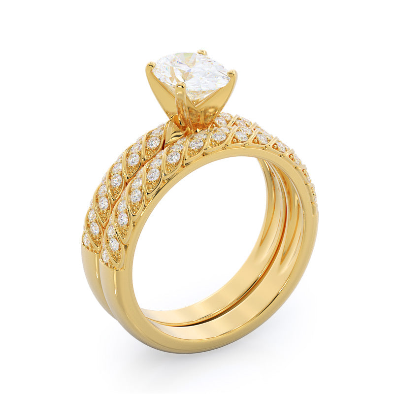 Braided Row Diamond Wedding Band with 18KT Yellow Gold Cut Diamond in 14KT Yellow Gold view 3

