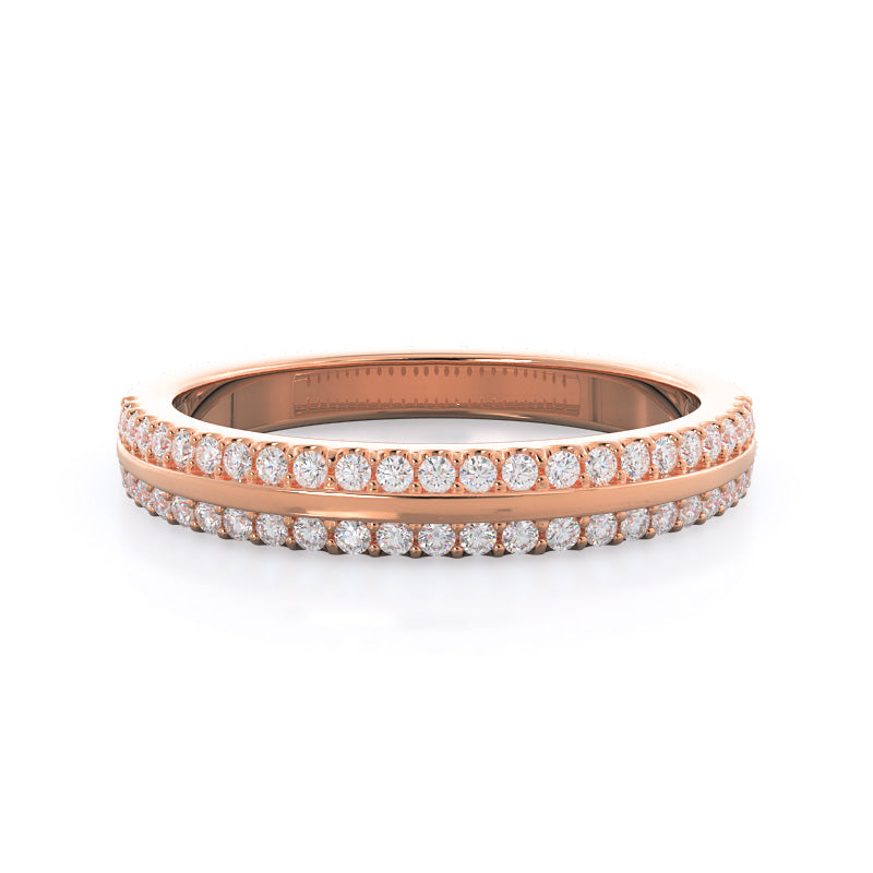 Pave Edged Diamond Engagement Wedding Band with 18KT Rose Gold Cut Diamond in 14KT Rose Gold view 1
