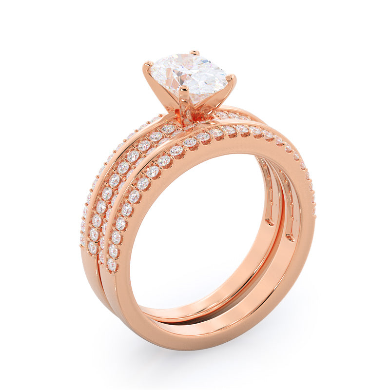 Pave Edged Diamond Engagement Wedding Band with 18KT Rose Gold Cut Diamond in 14KT Rose Gold view 3
