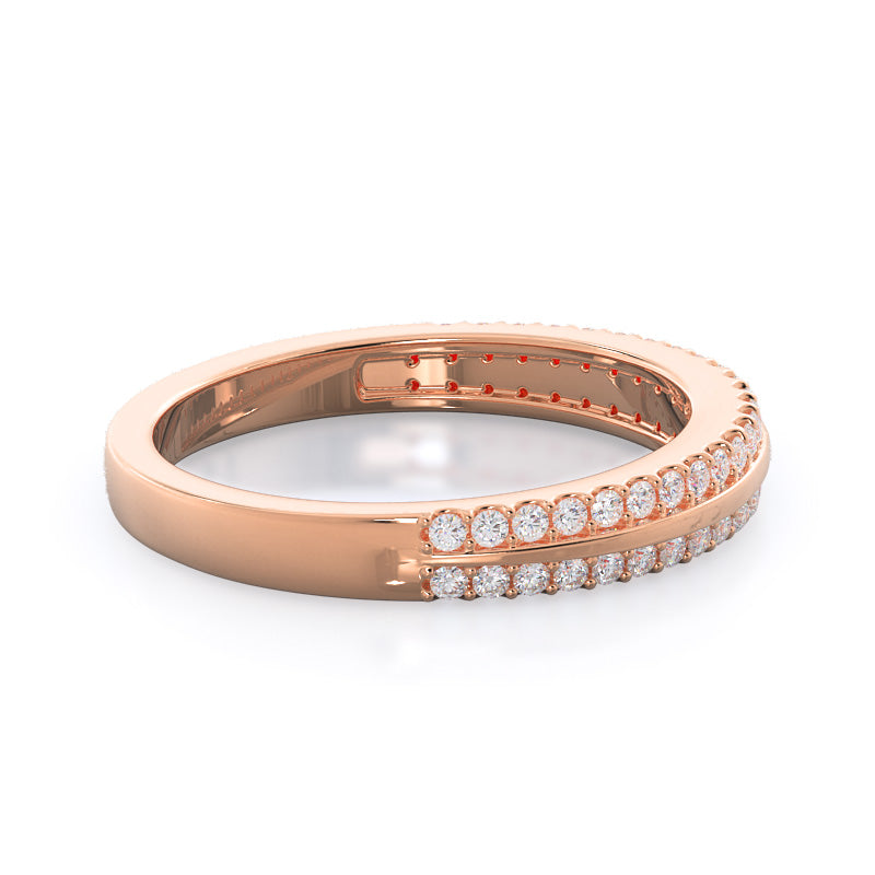 Pave Edged Diamond Engagement Wedding Band with 18KT Rose Gold Cut Diamond in 14KT Rose Gold view 4
