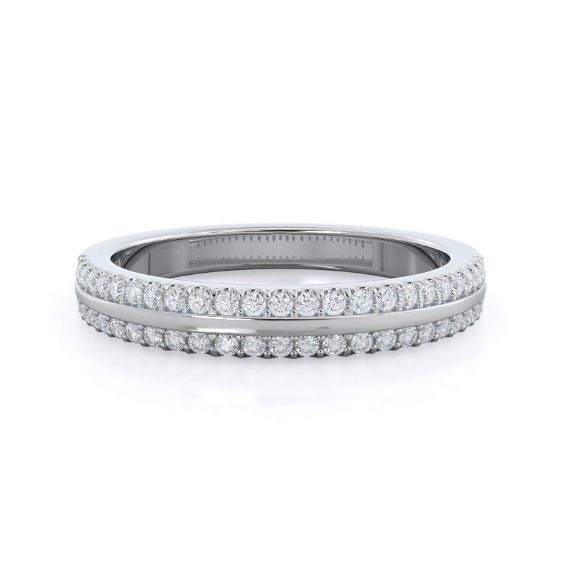 Pave Edged Diamond Engagement Wedding Band with Platinum Cut Diamond in 14KT Platinum view 1

