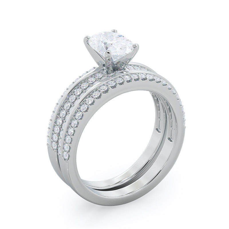 Pave Edged Diamond Engagement Wedding Band with Platinum Cut Diamond in 14KT Platinum view 3
