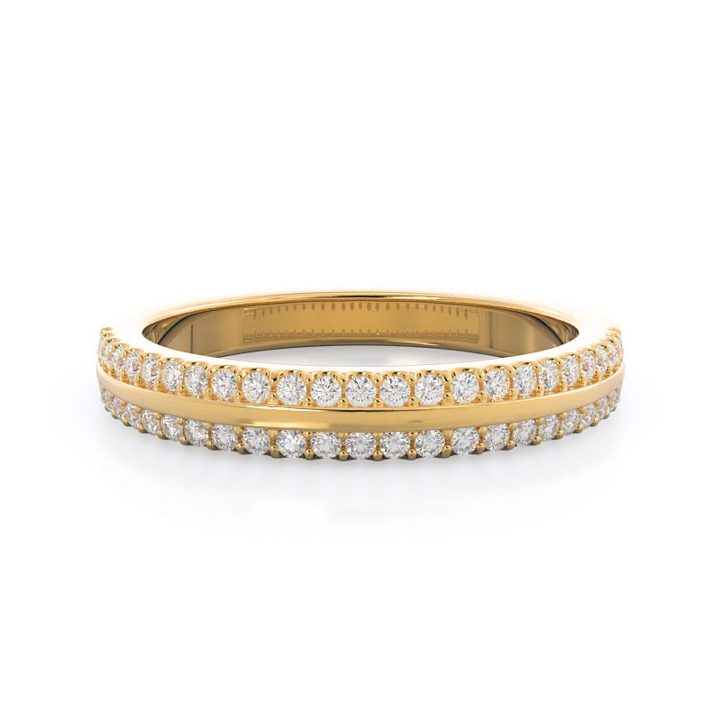 Pave Edged Diamond Engagement Wedding Band with 18KT Yellow Gold Cut Diamond in 14KT Yellow Gold view 1
