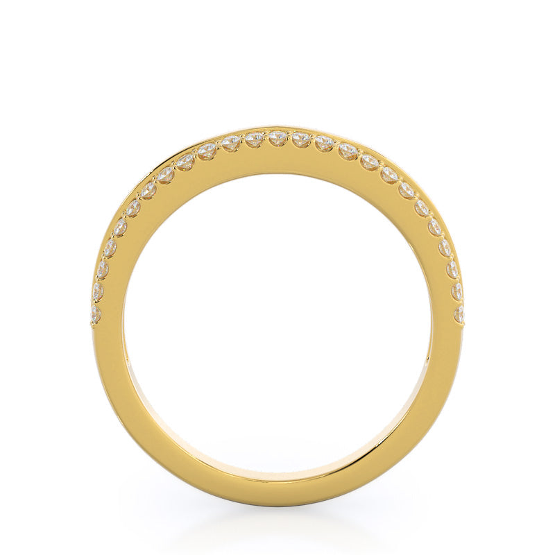 Pave Edged Diamond Engagement Wedding Band with 18KT Yellow Gold Cut Diamond in 14KT Yellow Gold view 2
