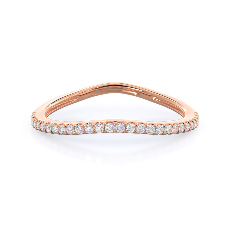 Curved Split Shank Pave Diamond Wedding Band with 18KT Rose Gold Cut Diamond in 14KT Rose Gold view 1
