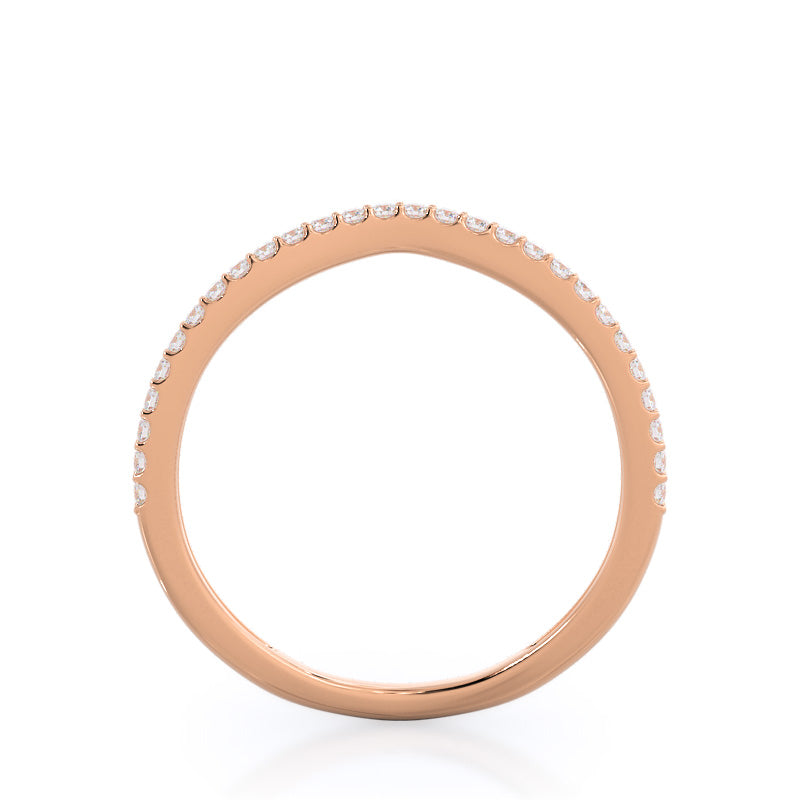 Curved Split Shank Pave Diamond Wedding Band with 18KT Rose Gold Cut Diamond in 14KT Rose Gold view 2
