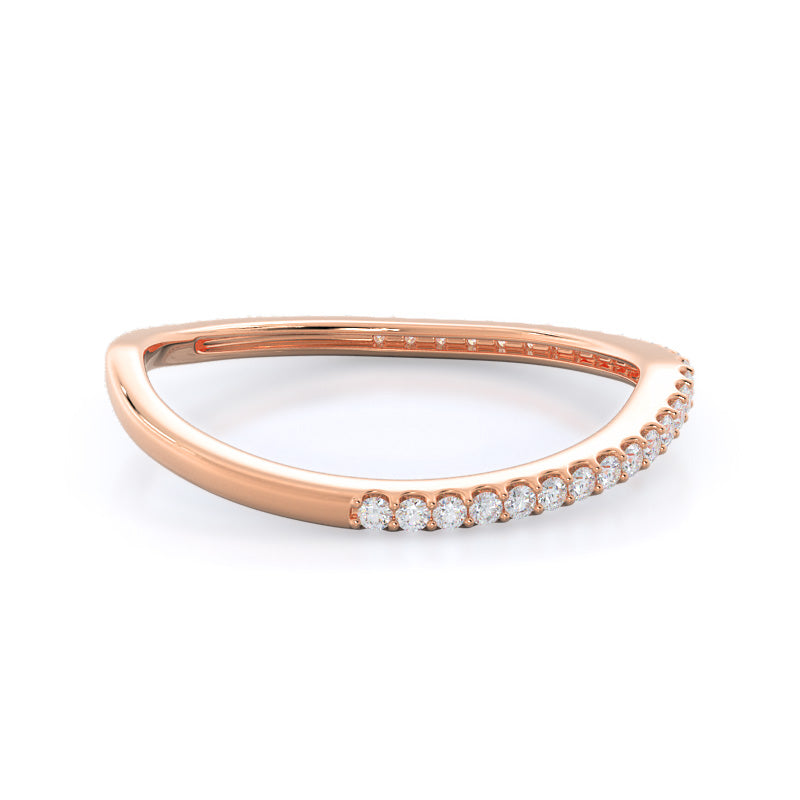 Curved Split Shank Pave Diamond Wedding Band with 18KT Rose Gold Cut Diamond in 14KT Rose Gold view 4
