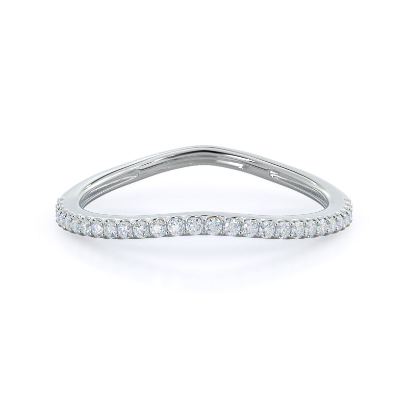 Curved Split Shank Pave Diamond Wedding Band with Platinum Cut Diamond in 14KT Platinum view 1
